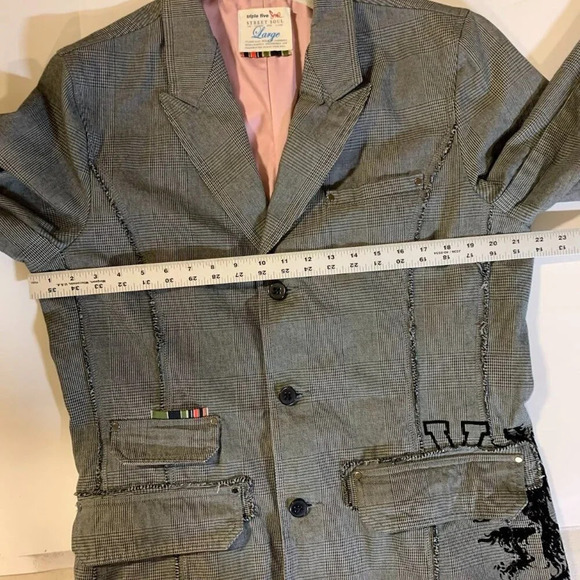 Triple Five Soul Men's Herringbone Plaid Eagle PRint 3 Button Jacket SIze L - Picture 11 of 13